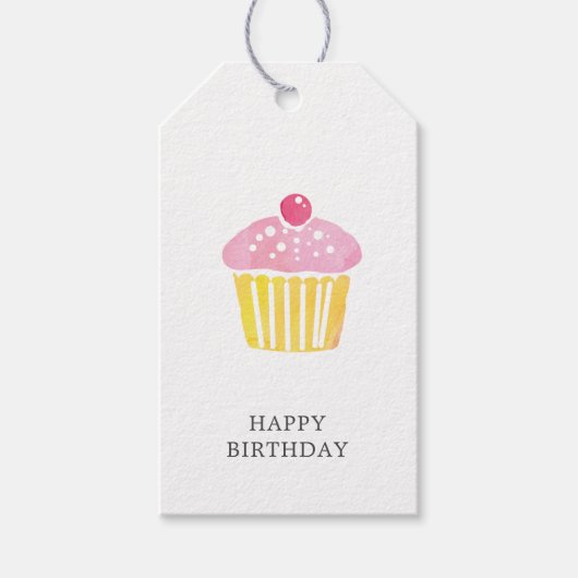 Waterverf Cupcake Birthday Cadeau Gift Label Cadeaulabel (Voorkant)