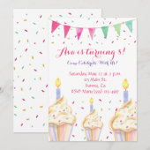 Waterverf Cupcake Birthday Uitnodiging (Voorkant / Achterkant)