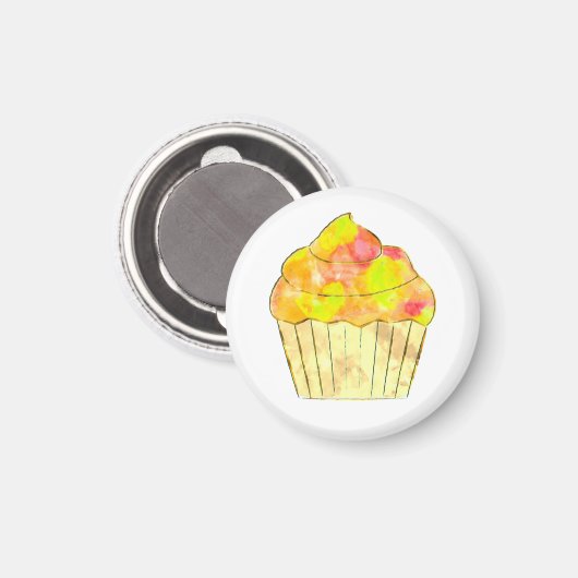 Waterverf Cupcake Button Magneet (Voorkant / Achterkant)