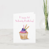 Waterverf Cupcake Eerste Nuchterheid Feest Kaart (Voorkant)