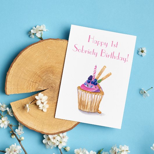 Waterverf Cupcake Eerste Nuchterheid Feest Kaart