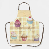 Waterverf Cupcake Gele Gestreepte Monogram Bakker' Schort (Voorkant)