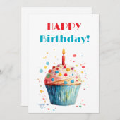 Waterverf Cupcake Happy Birthday Feestdagenkaart (Voorkant / Achterkant)