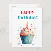 Waterverf Cupcake Happy Birthday Feestdagenkaart (Voorkant / Achterkant)