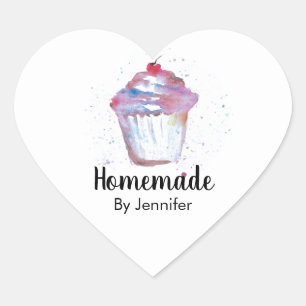 Waterverf Cupcake Homemade Hart Sticker