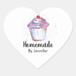 Waterverf Cupcake Homemade Hart Sticker