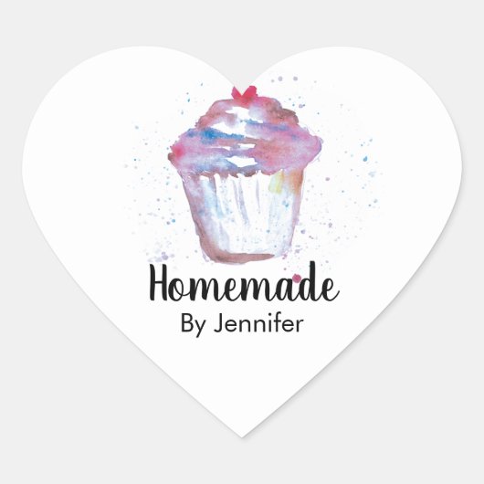Waterverf Cupcake Homemade Hart Sticker (Voorkant)