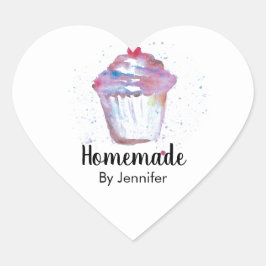 Waterverf Cupcake Homemade Hart Sticker