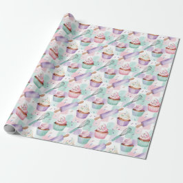 Waterverf Cupcake Lavendel Pastelkleur Bakken Cadeaupapier