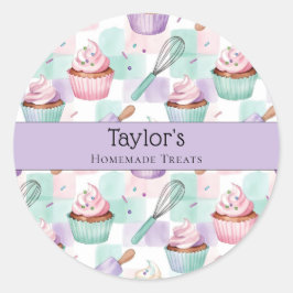  Waterverf Cupcake Lavendel Teal Cupcake Topper  Ronde Sticker