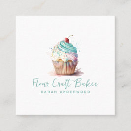 Waterverf Cupcake Logo Baker Bakery Pastry Chef Vierkante Visitekaartje