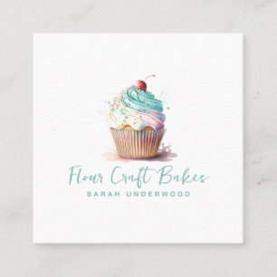 Waterverf Cupcake Logo Baker Bakery Pastry Chef Vierkante Visitekaartje