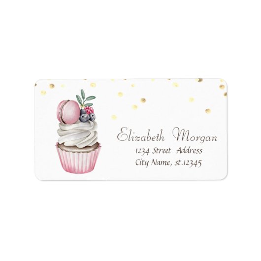 Waterverf Cupcake Macaron Confetti Etiket (Voorkant)