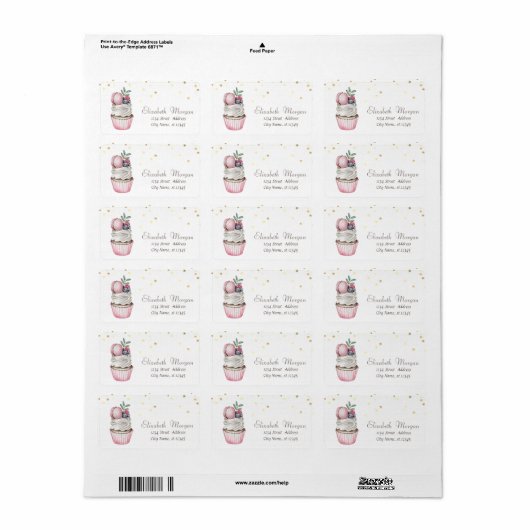 Waterverf Cupcake Macaron Confetti Etiket (Full Sheet)