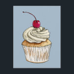 Waterverf Cupcake met gehakte room en Cherry Briefkaart<br><div class="desc">Dit is een handgetekende waterverf en penseelafbeelding van een vanilleschaktaart met een crème met een kerrie.</div>