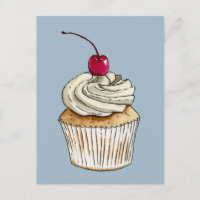Waterverf Cupcake met gehakte room en Cherry