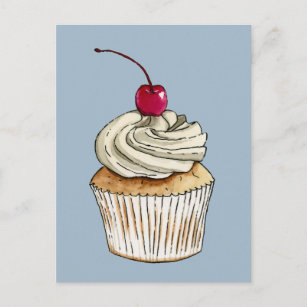 Waterverf Cupcake met gehakte room en Cherry Briefkaart