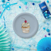 Waterverf Cupcake met gehakte room en Cherry Papieren Bordje (Feest)