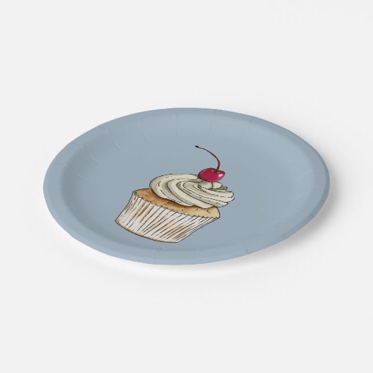 Waterverf Cupcake met gehakte room en Cherry Papieren Bordje (Gekanteld)