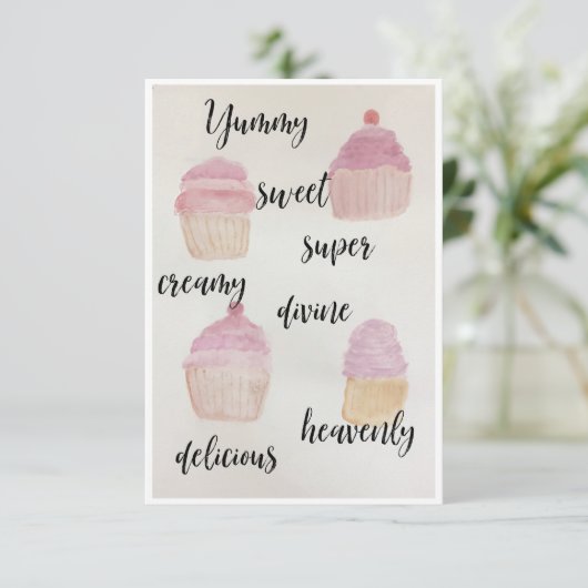 WATERVERF CUPCAKE Note Kaart (Staand voorkant)