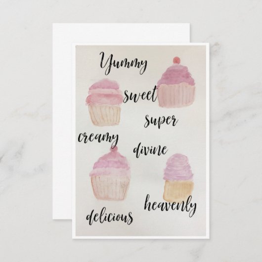 WATERVERF CUPCAKE Note Kaart (Voorkant / Achterkant)