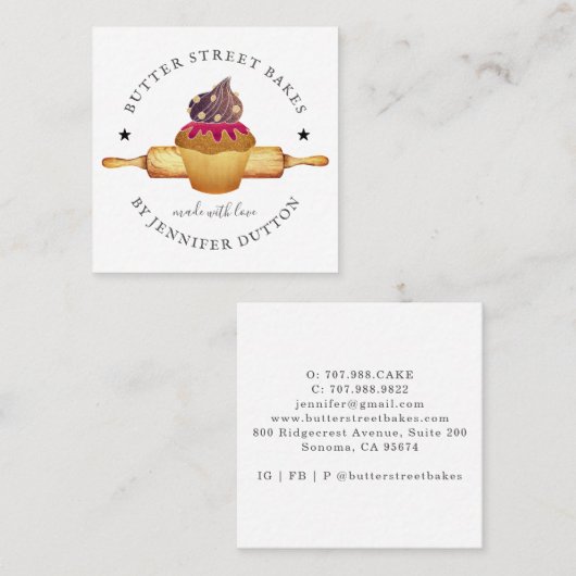 Waterverf Cupcake Rolling Baker Pastry Chef S Vierkante Visitekaartje (Voorkant / Achterkant)