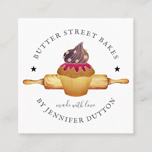 Waterverf Cupcake Rolling Baker Pastry Chef S Vierkante Visitekaartje (Voorkant)