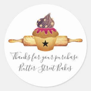 Waterverf Cupcake Rolling Pin Baker Hartelijk dank Ronde Sticker