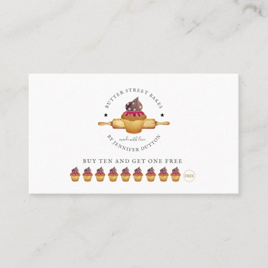 Waterverf Cupcake Rolling Pin Baker Loyalty Kaart (Voorkant)