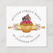 Waterverf Cupcake Rolling Pin Baker Pastry Chef Vierkante Visitekaartje (Voorkant)