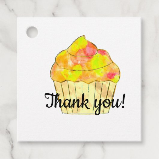 Waterverf Cupcake Schilderen Hartelijk dank Bedankjes Labels (Voorkant)