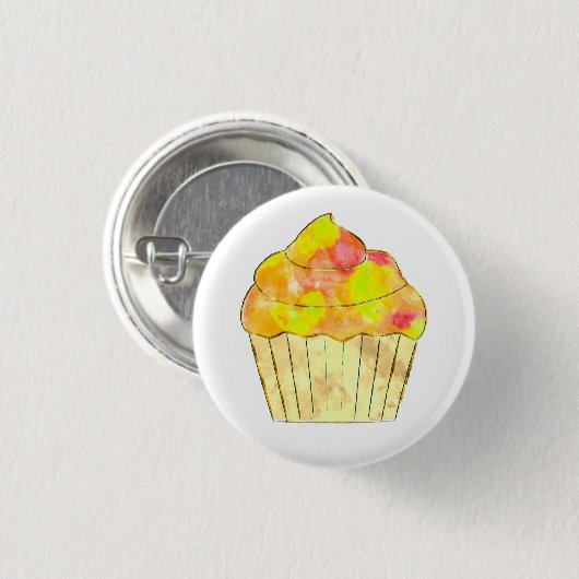 Waterverf Cupcake schilderen Ronde Button 3,2 Cm (Voorkant /achterkant)