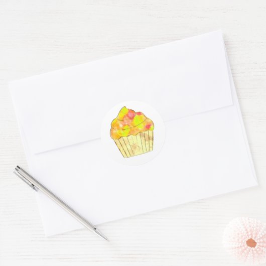 Waterverf Cupcake schilderen Ronde Sticker (Envelop)
