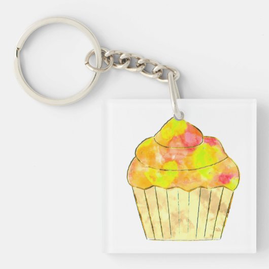 Waterverf Cupcake schilderen Sleutelhanger (voorkant)