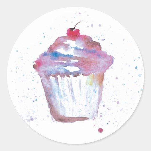 Waterverf cupcake schilderij ronde sticker (Voorkant)