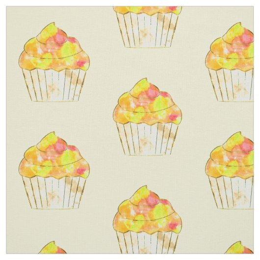 Waterverf Cupcake-schilderpatroon Stof (Swatch)