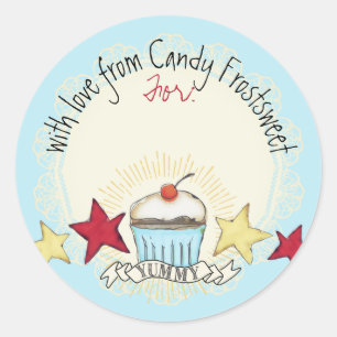 waterverf cupcake sterren Kerst gepersonaliseerd Ronde Sticker