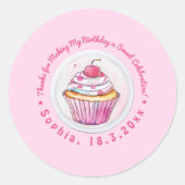 Waterverf Cupcake Sweet Birthday Dank u Ronde Sticker (Voorkant)