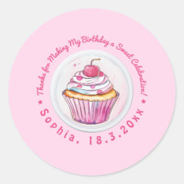 Waterverf Cupcake Sweet Birthday Dank u Ronde Sticker
