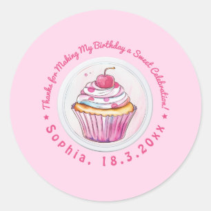 Waterverf Cupcake Sweet Birthday Dank u Ronde Sticker