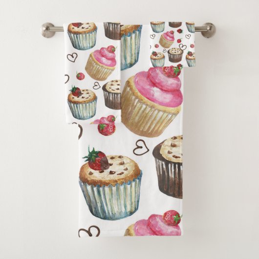 Waterverf cupcakes bad handdoek (Insitu)