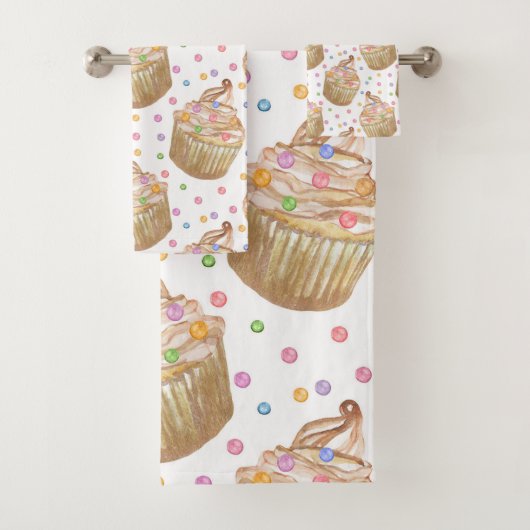Waterverf cupcakes bad handdoek (Insitu)