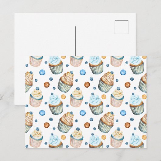 Waterverf cupcakes briefkaart (Voorkant / Achterkant)