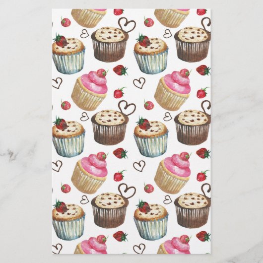 Waterverf cupcakes briefpapier (Voorkant)