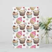 Waterverf cupcakes briefpapier (Staand voorkant)