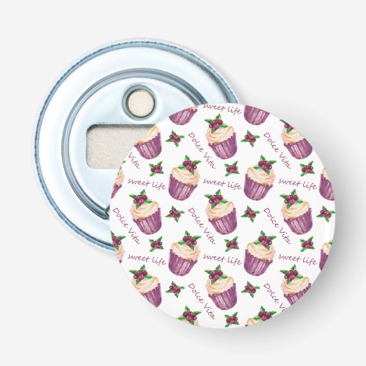 Waterverf cupcakes button flesopener (Voorkant)