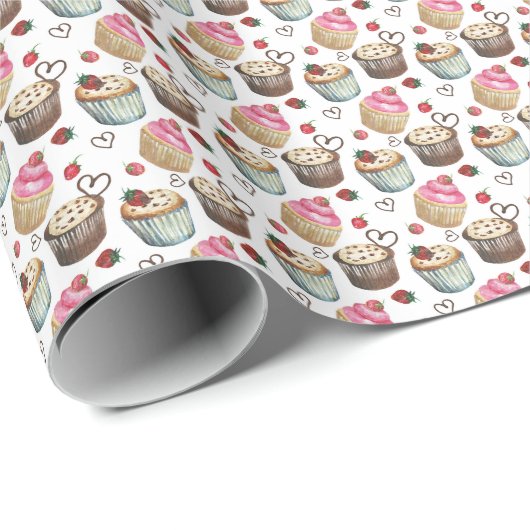 Waterverf cupcakes cadeaupapier (Rol Hoek)