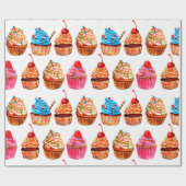 Waterverf Cupcakes Cadeaupapier (Vlak)