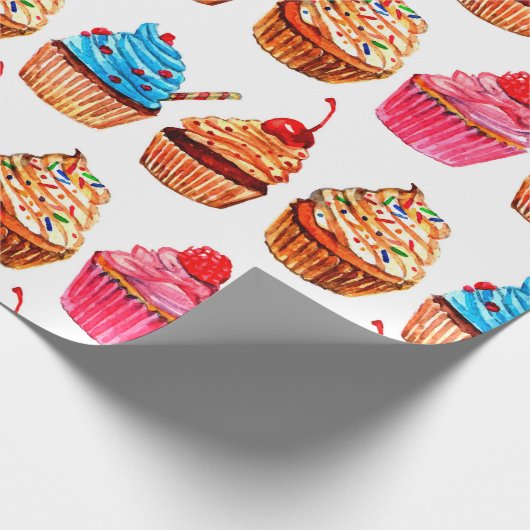 Waterverf Cupcakes Cadeaupapier (Hoek)