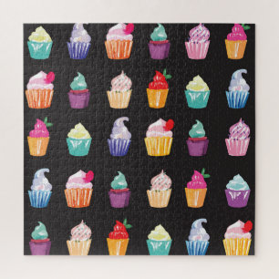 Waterverf cupcakes: charmante naadloze achtergrond legpuzzel